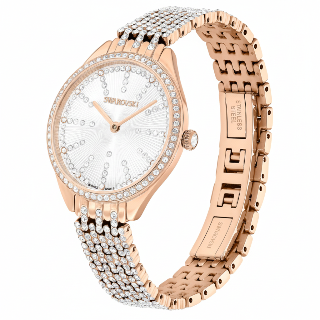 Swarovski Attract Swiss Made watch with rose gold-tone metal bracelet and finish, elegant and stylish timepiece.