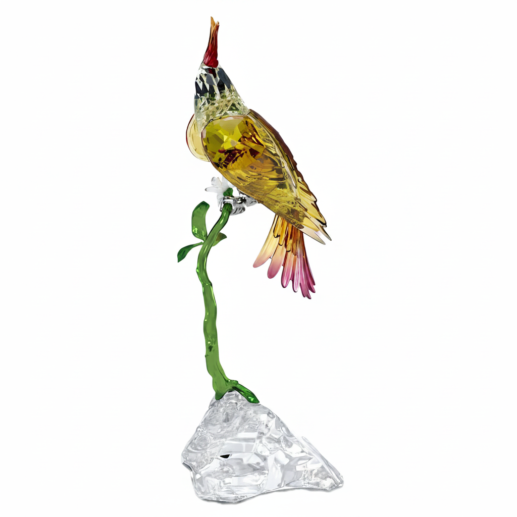 Swarovski Idyllia Cockatoo crystal figurine featuring detailed feathers and vibrant colors, crafted by Swarovski.