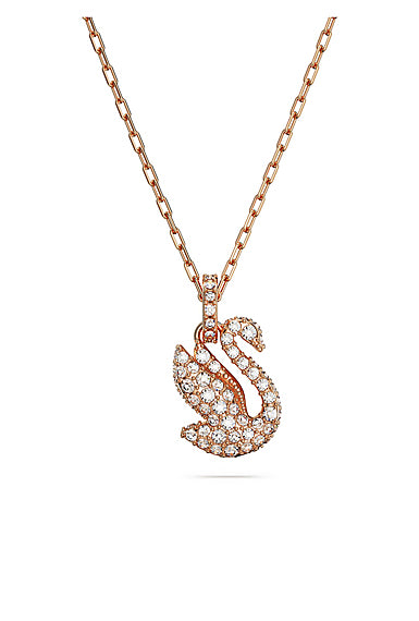Small Swarovski Swan pendant in white with rose gold-tone plating, showcasing elegant jewelry design and intricate details.