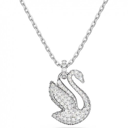 Swarovski Iconic Swan Pendant Necklace with Cry/Rhs accents, featuring a sparkling crystal swan design on a delicate chain.