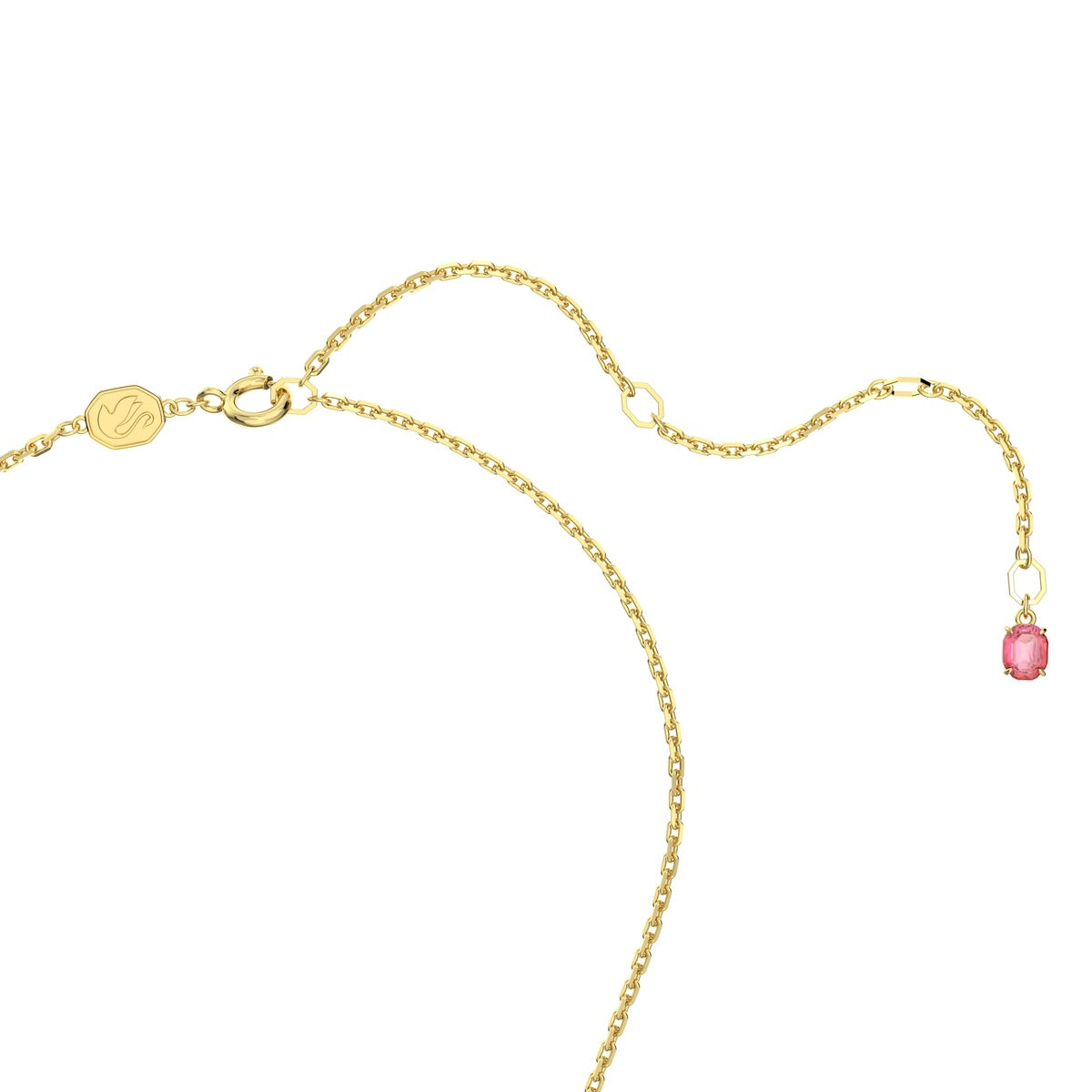 Swarovski Idyllia pink flower necklace with gold-tone plating, featuring intricate floral design and sparkling crystal accents.