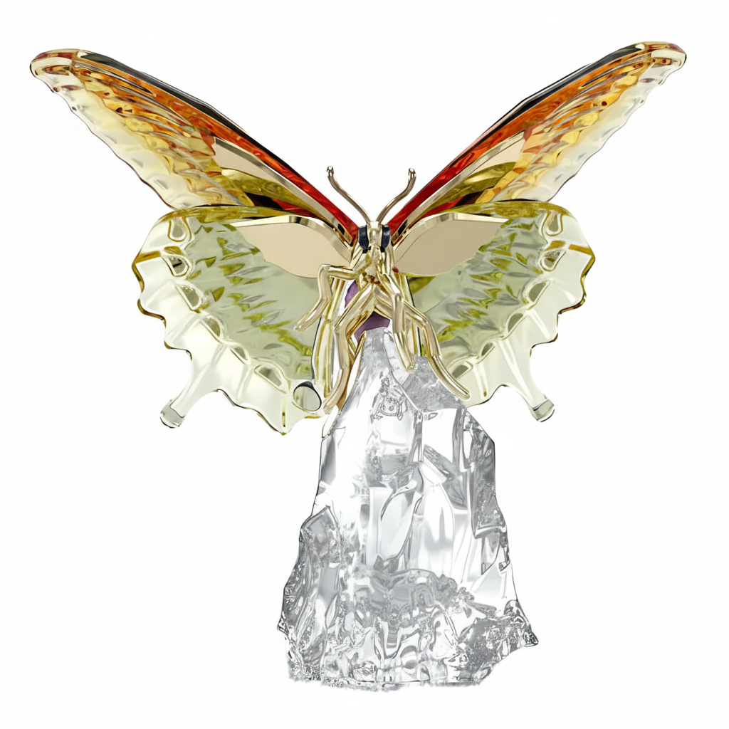 Swarovski Idyllia Butterfly ornament with intricate crystal details and elegant design on a clear background.