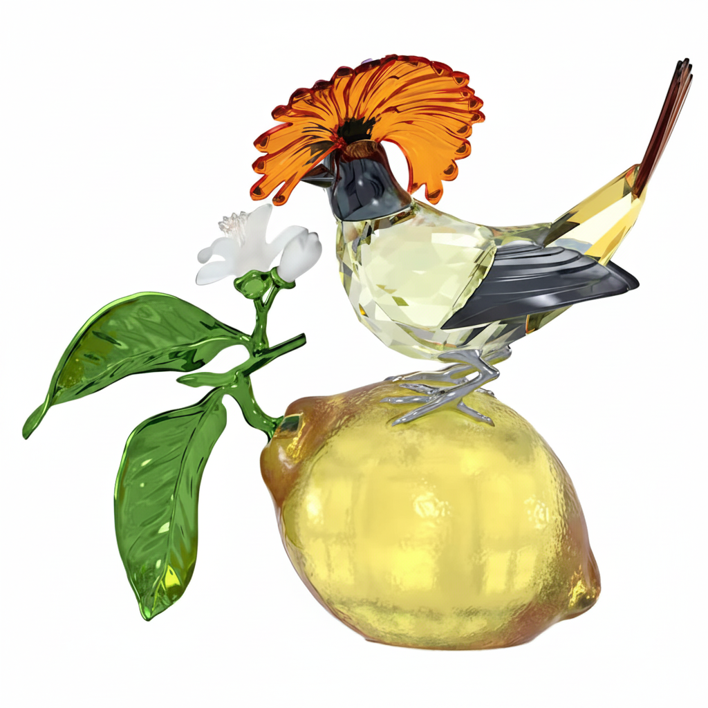 Swarovski Idyllia Royal Flycatcher crystal figurine with detailed, colorful bird design and intricate craftsmanship.