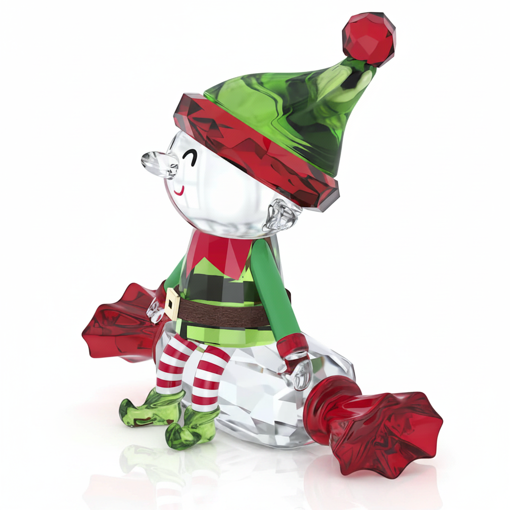 Swarovski Holiday Cheers Dulcis Elf figurine with crystal detailing, festive holiday decoration with a cheerful elf design.