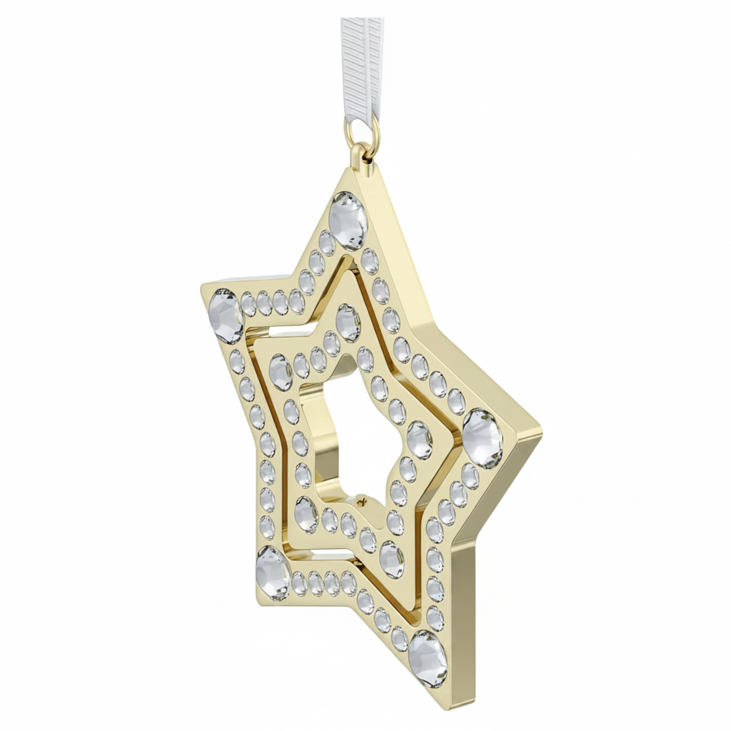 Swarovski Holiday Magic Star Medium ornament with clear crystal star design and intricate detailing.