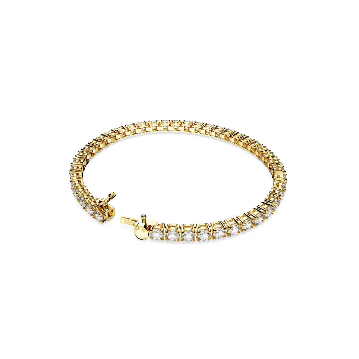 Swarovski Matrix tennis bracelet with round-cut white crystals, gold-tone plating, elegant jewelry accessory