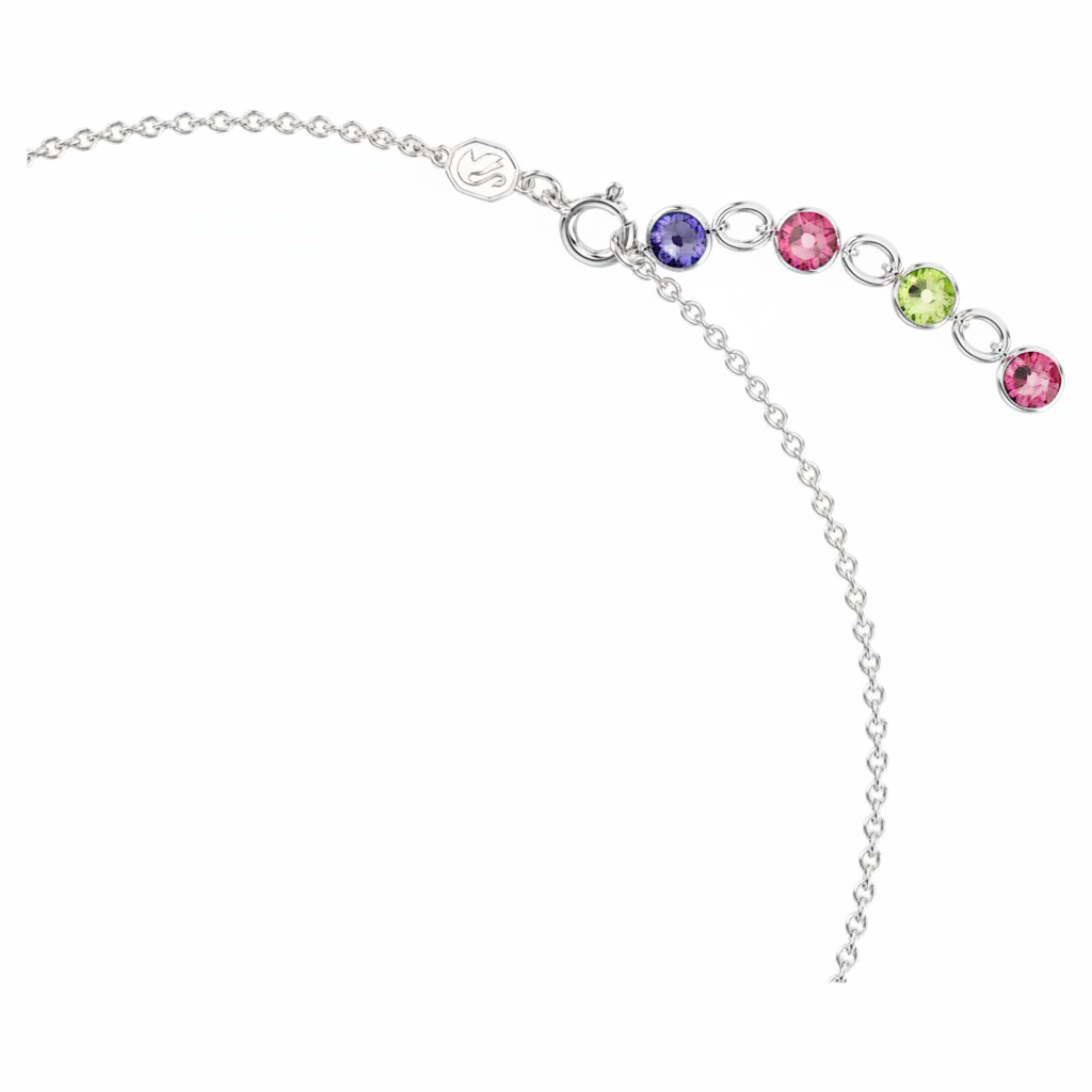 Swarovski Gema necklace with multicoloured mixed cut crystals and rhodium plating, showcasing a sparkling jewelry piece.