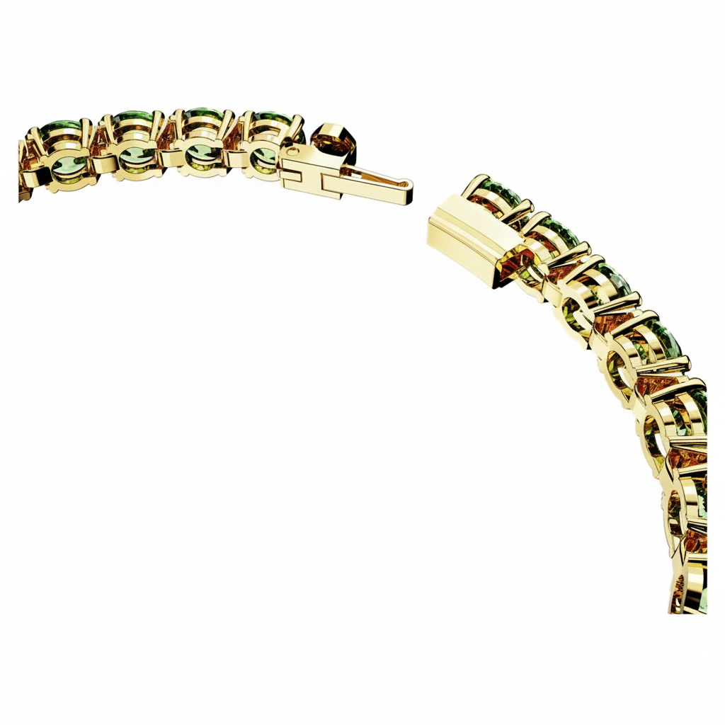 Swarovski Matrix tennis bracelet with round cut crystals, elegant silver-tone design, showcasing sparkling gemstone details.