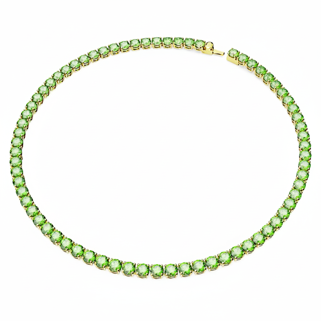 Swarovski Matrix tennis necklace with round-cut green crystals, medium size, gold-tone plated jewelry for elegant style
