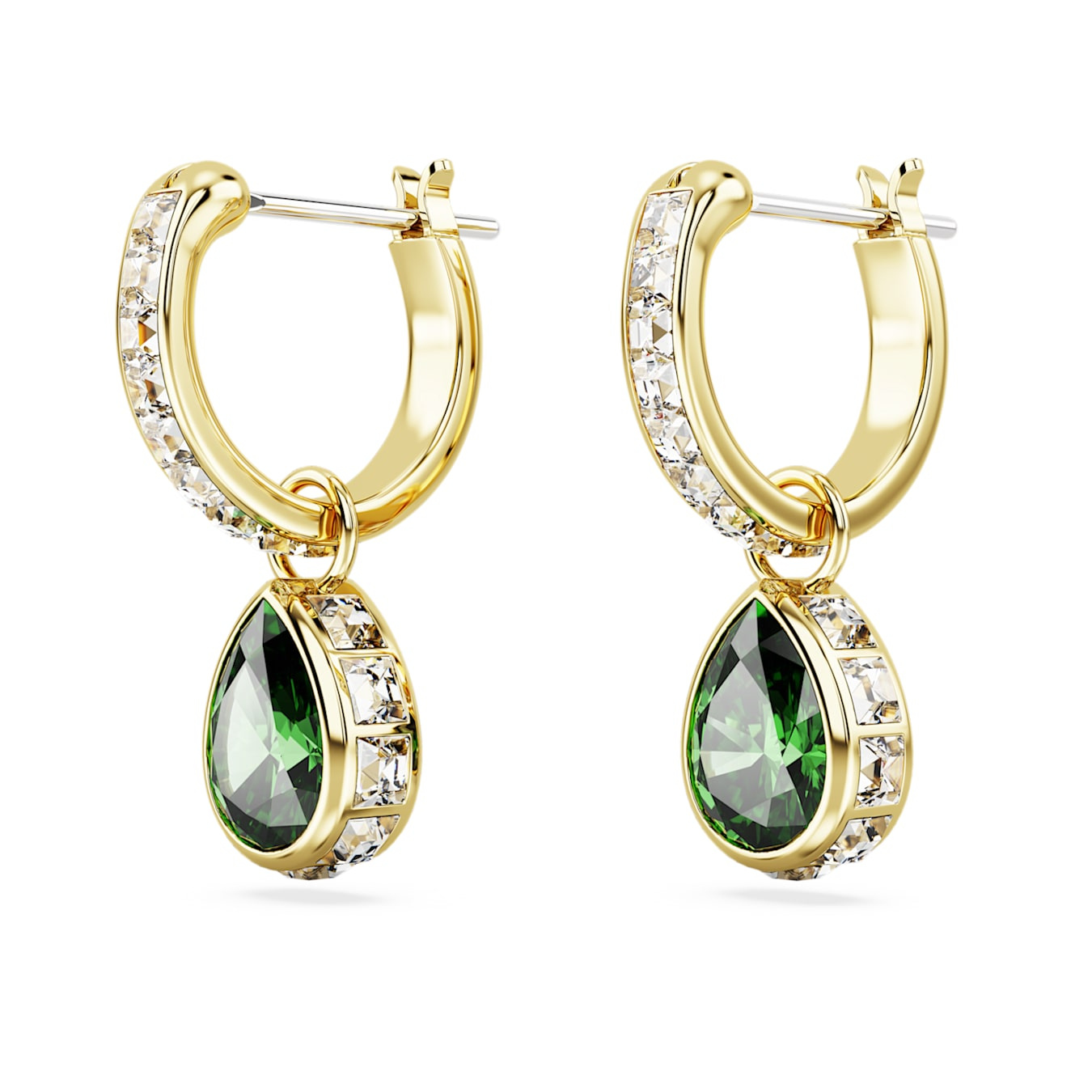 Swarovski Stilla Drop Earrings with pear-shaped green crystals and gold-tone plated setting, elegant jewelry for special occasions