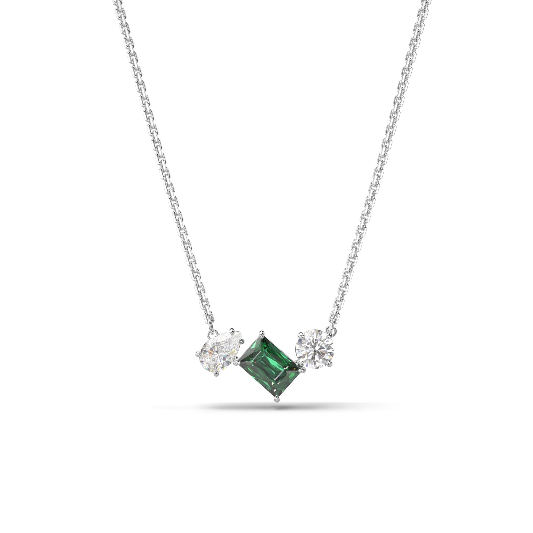 Swarovski Mesmera pendant with mixed cut crystals, showcasing sparkling, intricate jewelry design featuring a silver chain.