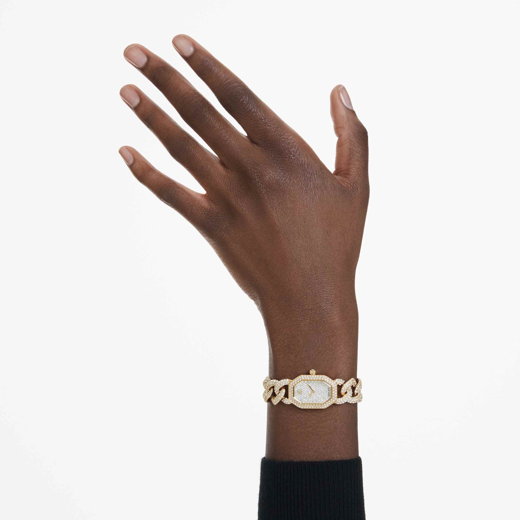 Swarovski Dextera gold-tone chain watch with crystal bracelet, Swiss Made, elegant and stylish accessory.