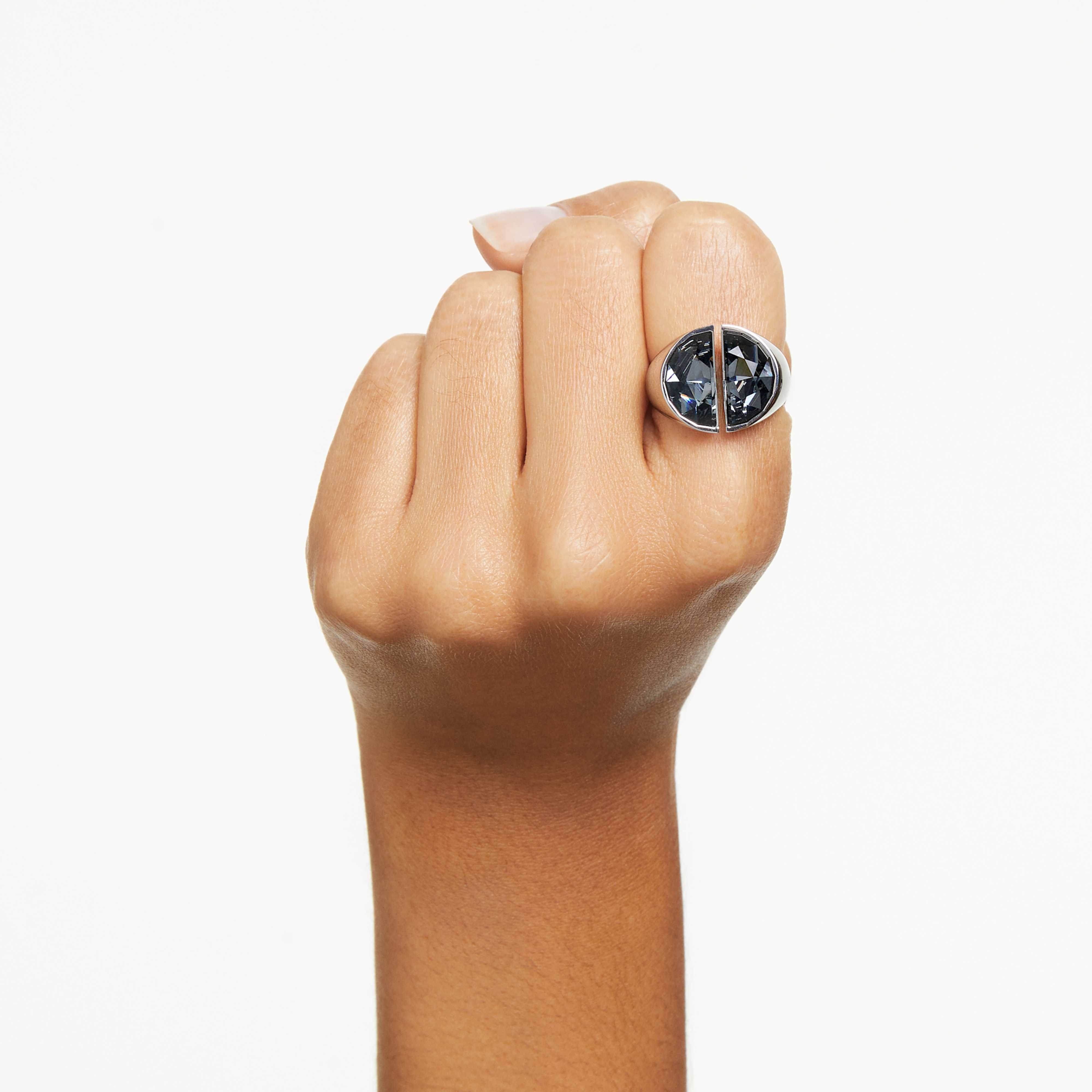 Swarovski Lucent gray cocktail ring with rhodium plating, featuring a sparkling gemstone and intricate design.