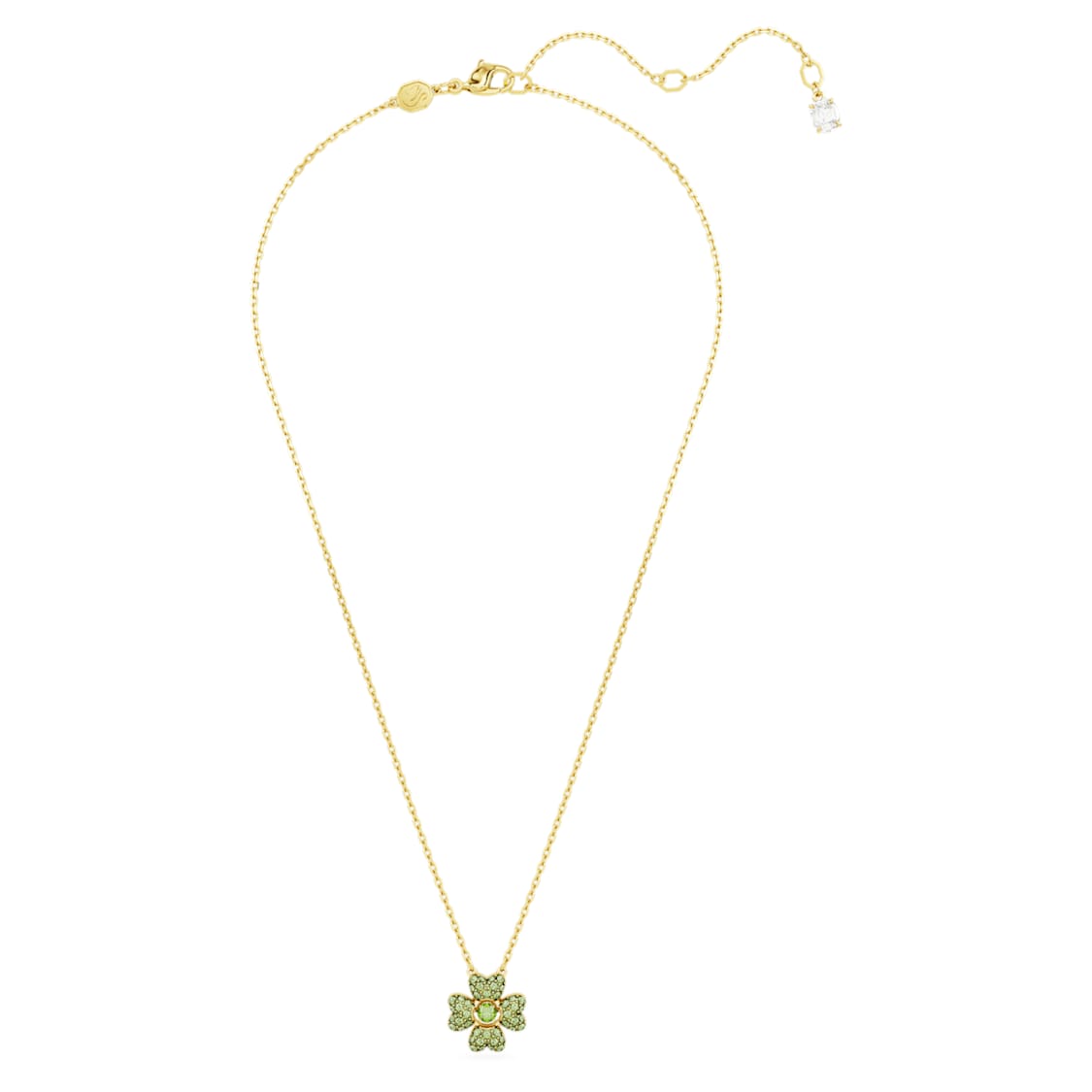 Swarovski Idyllia pendant featuring a green clover design with gold-tone plating and sparkling crystal accents.