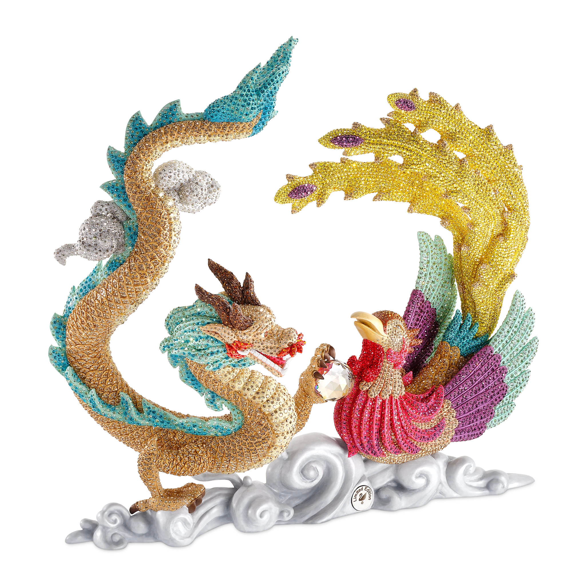 Swarovski Limited Edition Crystal Myriad Dragon and Phoenix figurine featuring intricate detailing and sparkling crystal accents.