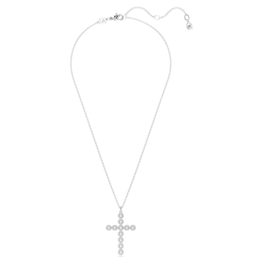 Swarovski Insigne Pendant with mixed cuts cross design, white rhodium plating, featuring sparkling crystal accents.