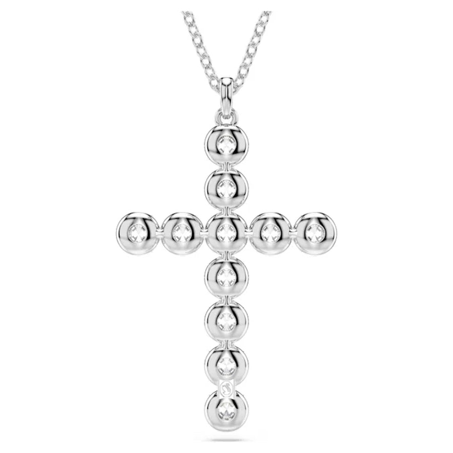 Swarovski Insigne Pendant with mixed cut gemstones in a white rhodium plated cross design, elegant jewelry accessory.