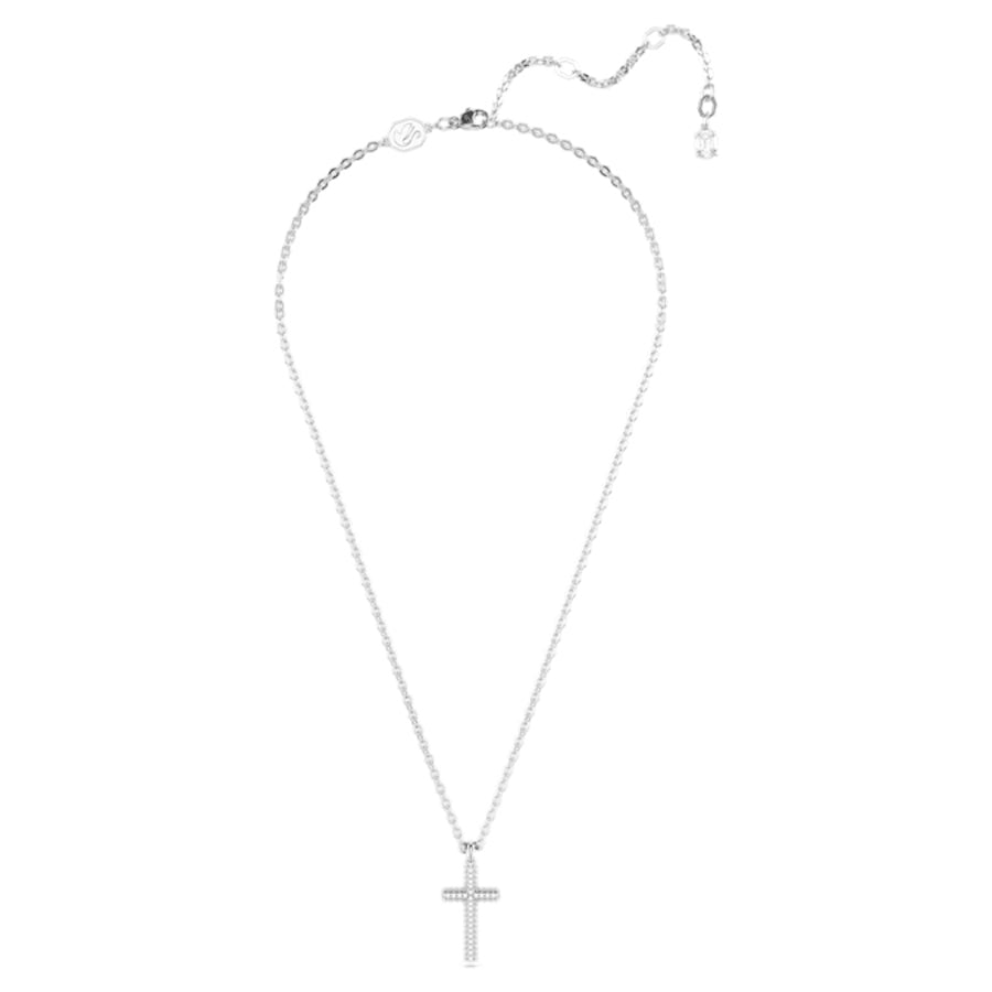 Swarovski Insigne Pendant Pavé Cross in white rhodium plating, featuring sparkling crystal accents on a delicate chain.