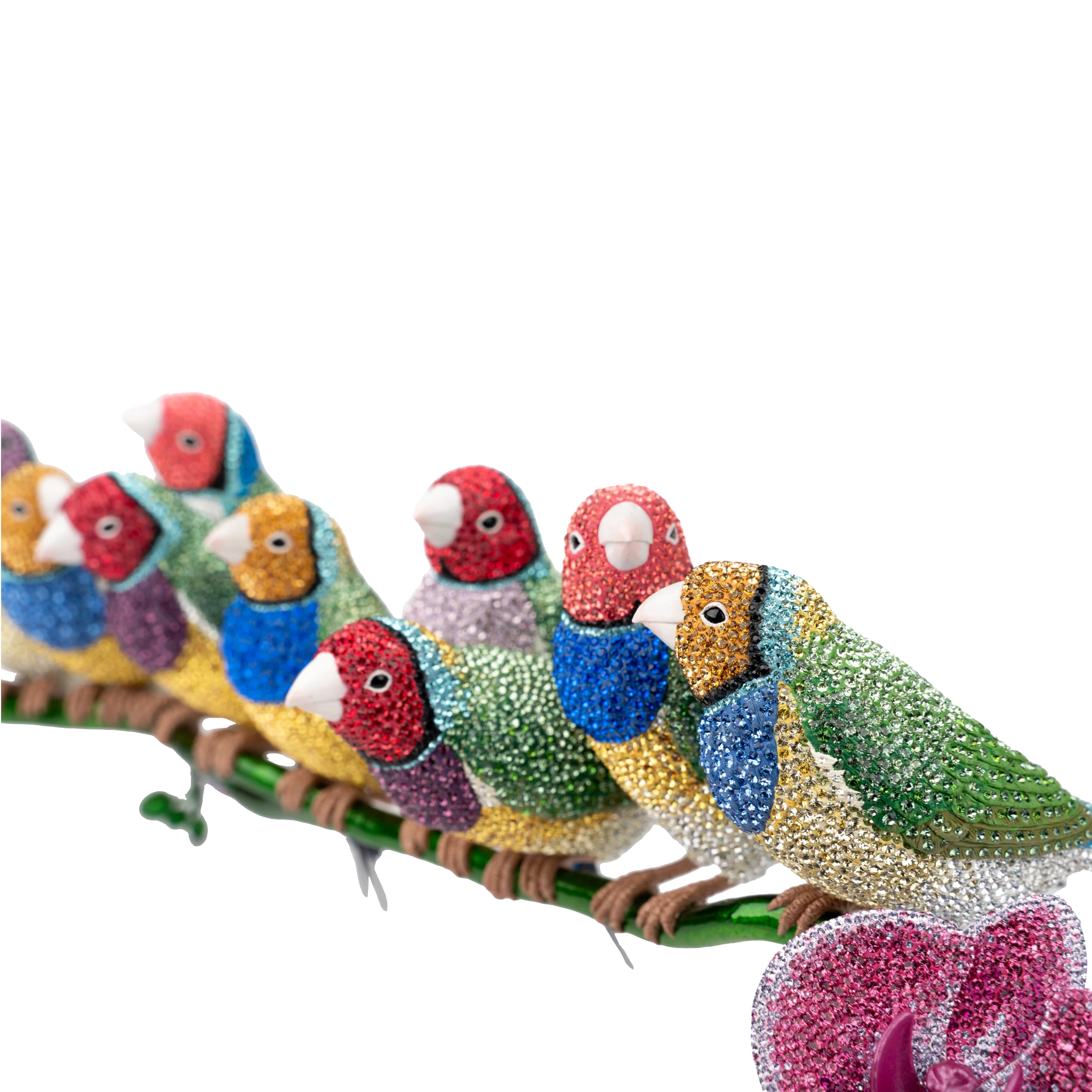 Swarovski Crystal Myriad Gouldian Finches limited edition figurine with vibrant multicolored crystal feathers and detailed craftsmanship