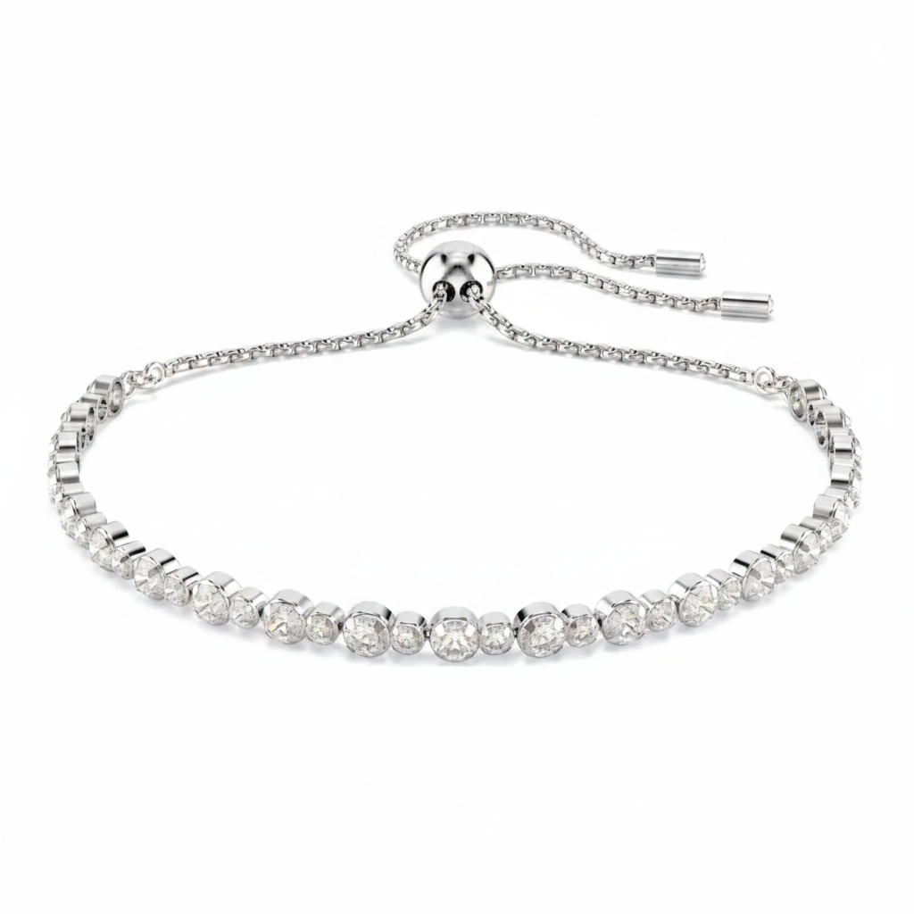 Swarovski Matrix Tennis Bracelet featuring sparkling crystal stones set in a sleek silver-tone design.
