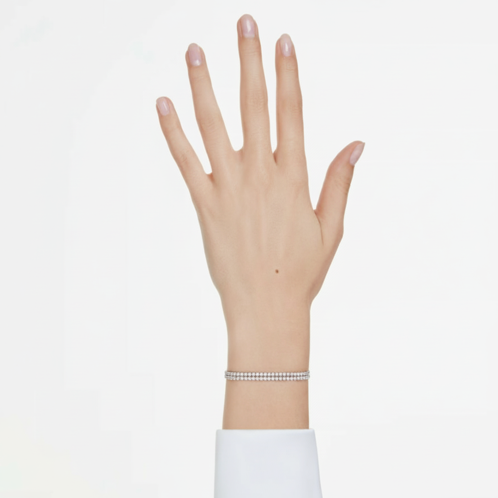 Swarovski Matrix tennis bracelet with sparkling crystal-studded links and silver-tone finish, elegant jewelry accessory.