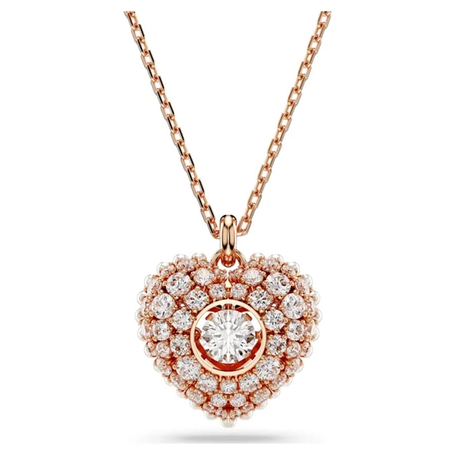 Swarovski Hyperbola Pendant featuring a heart-shaped white rose gold-tone plated design with elegant sparkling details.