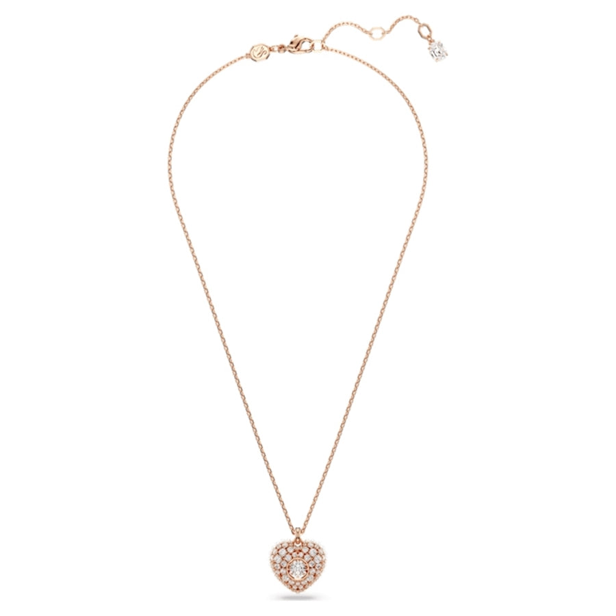 Swarovski Hyperbola Pendant Heart in white with rose gold-tone plating, featuring a sleek, modern jewelry design.