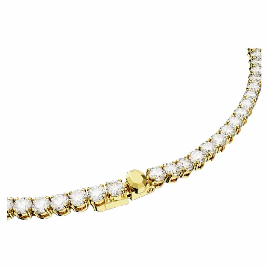 Swarovski Matrix tennis necklace with round-cut white crystals in gold-tone plated setting, elegant and sparkling jewelry piece.
