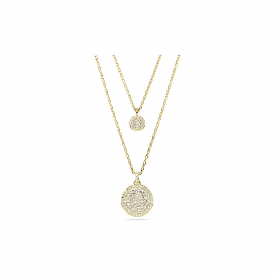 Swarovski Sublima layered pendant in white and gold-tone plating, featuring elegant crystal accents and intricate design details.