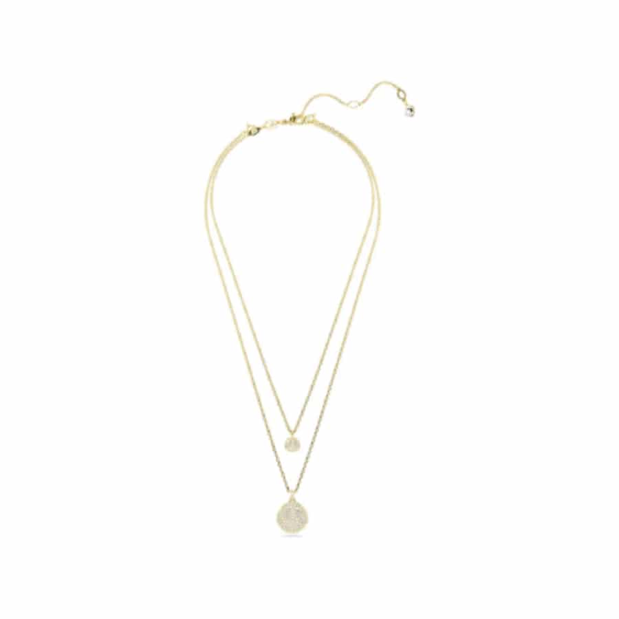 Swarovski Sublima layered pendant in white and gold-tone plating with sparkling crystal details, elegant jewelry accessory.
