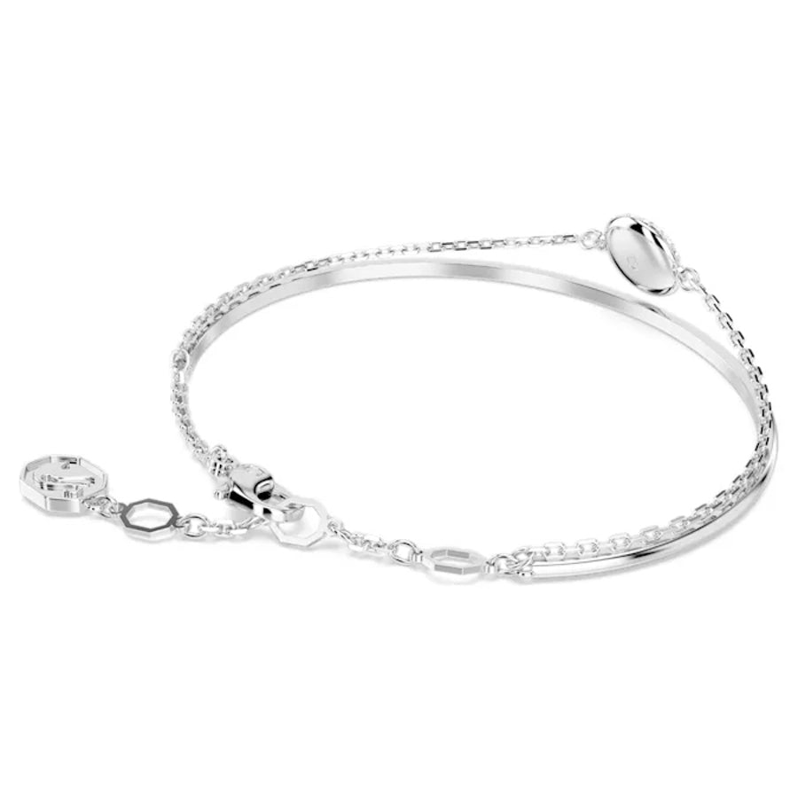 Swarovski Meteora bangle in white rhodium plating with sparkling crystal accents, stylish jewelry accessory.