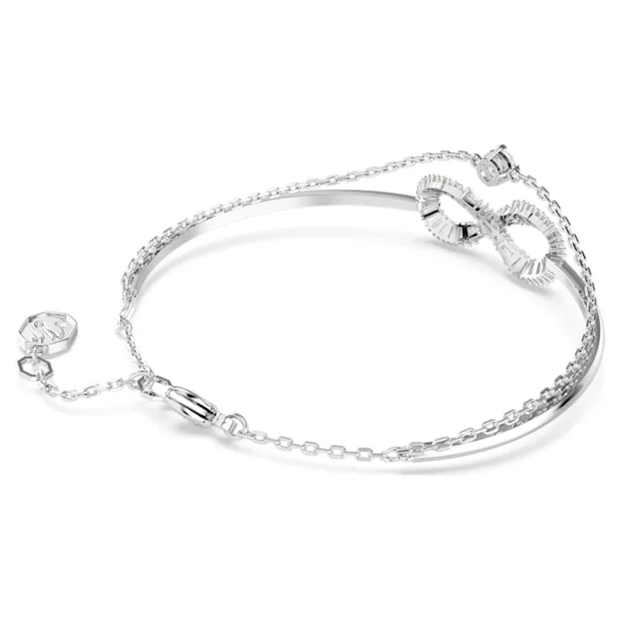 Swarovski Hyperbola Bangle in white rhodium-plated infinity design with sparkling crystal accents.