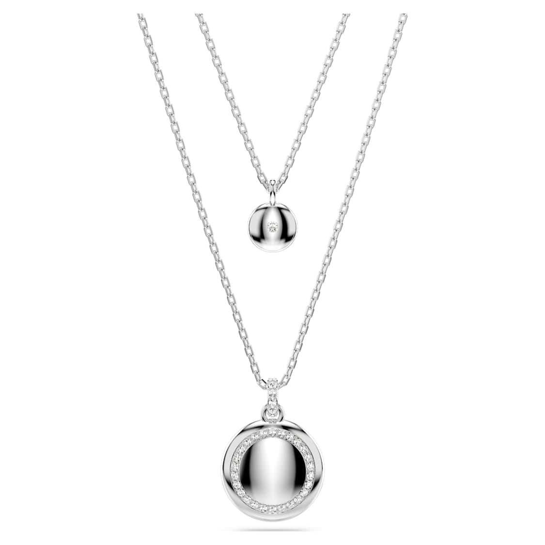 Swarovski Meteora layered pendant with white crystals and rhodium plating, showcasing elegant jewelry design.