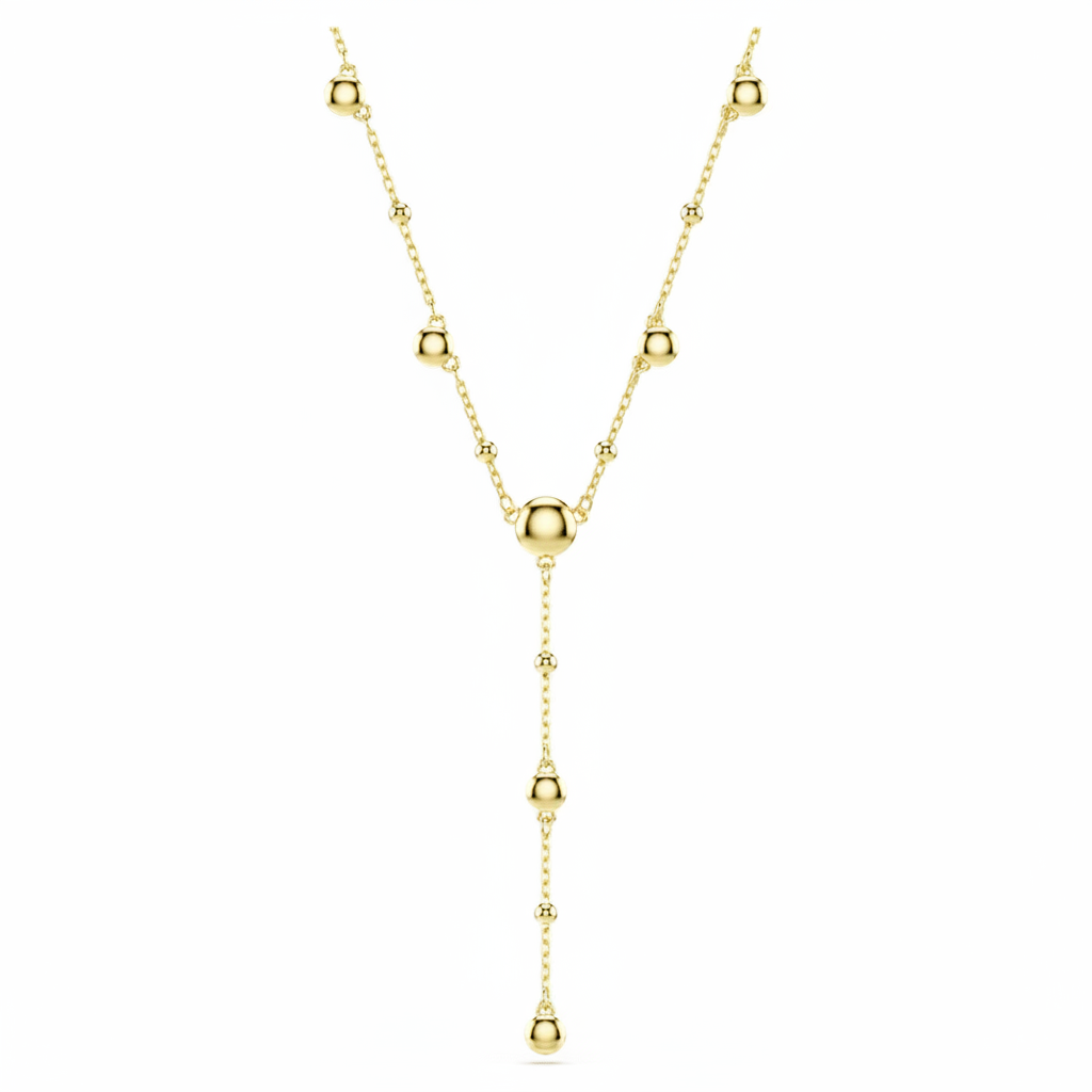 Swarovski Imber Y necklace with round cut stones and scattered design in white gold-tone plated metal.