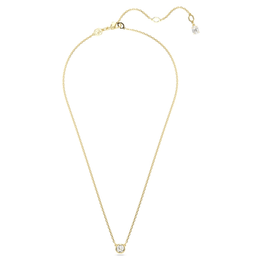 Swarovski Imber Pendant featuring a round cut gemstone in white gold-tone plated setting, showcasing elegant jewelry design.