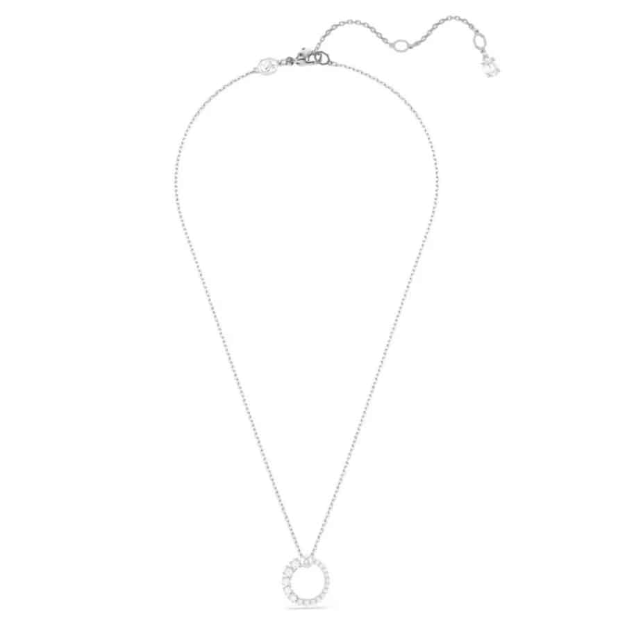Swarovski Matrix Pendant featuring a round white crystal pearl with rhodium plating, showcasing elegant jewelry craftsmanship.