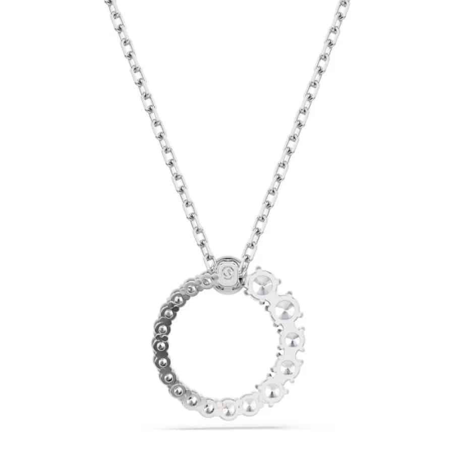 Swarovski Matrix Pendant with crystal pearl in white, round cut, rhodium-plated jewelry piece on a delicate chain