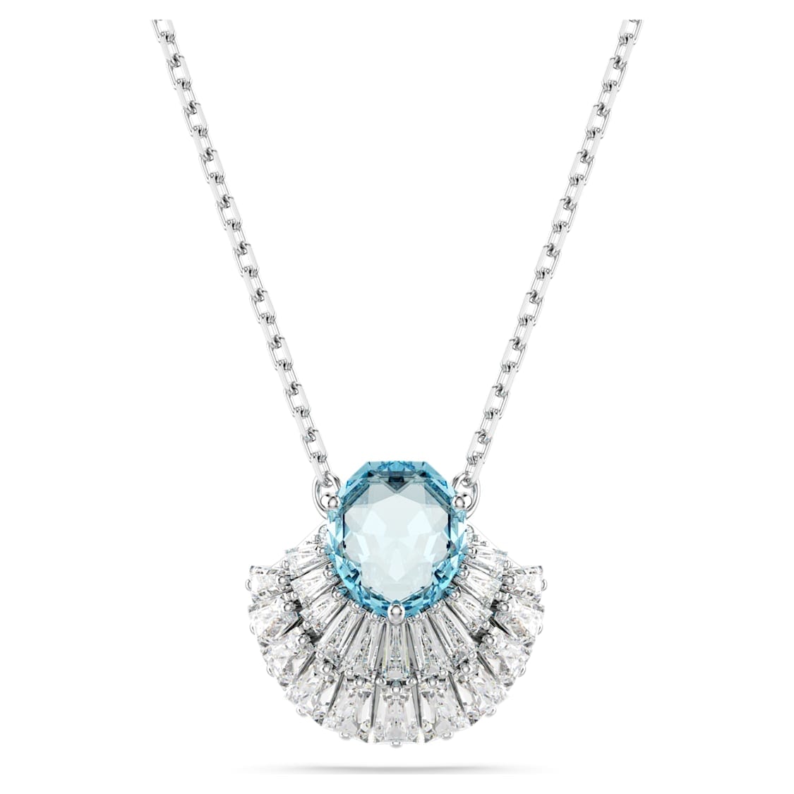 Swarovski Idyllia pendant featuring a blue shell design with rhodium plating, elegant jewelry piece with sparkling accents.