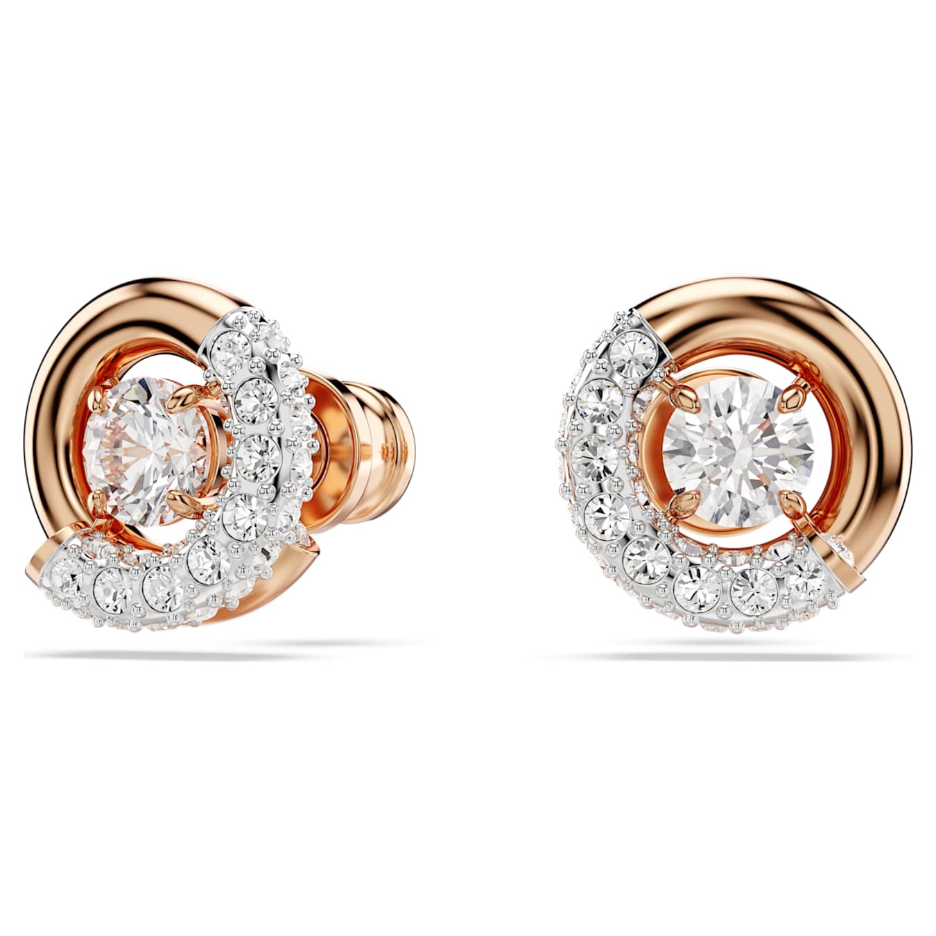 Swarovski Dextera round cut white stud earrings with rose gold-tone plating, sparkling crystal jewelry for women