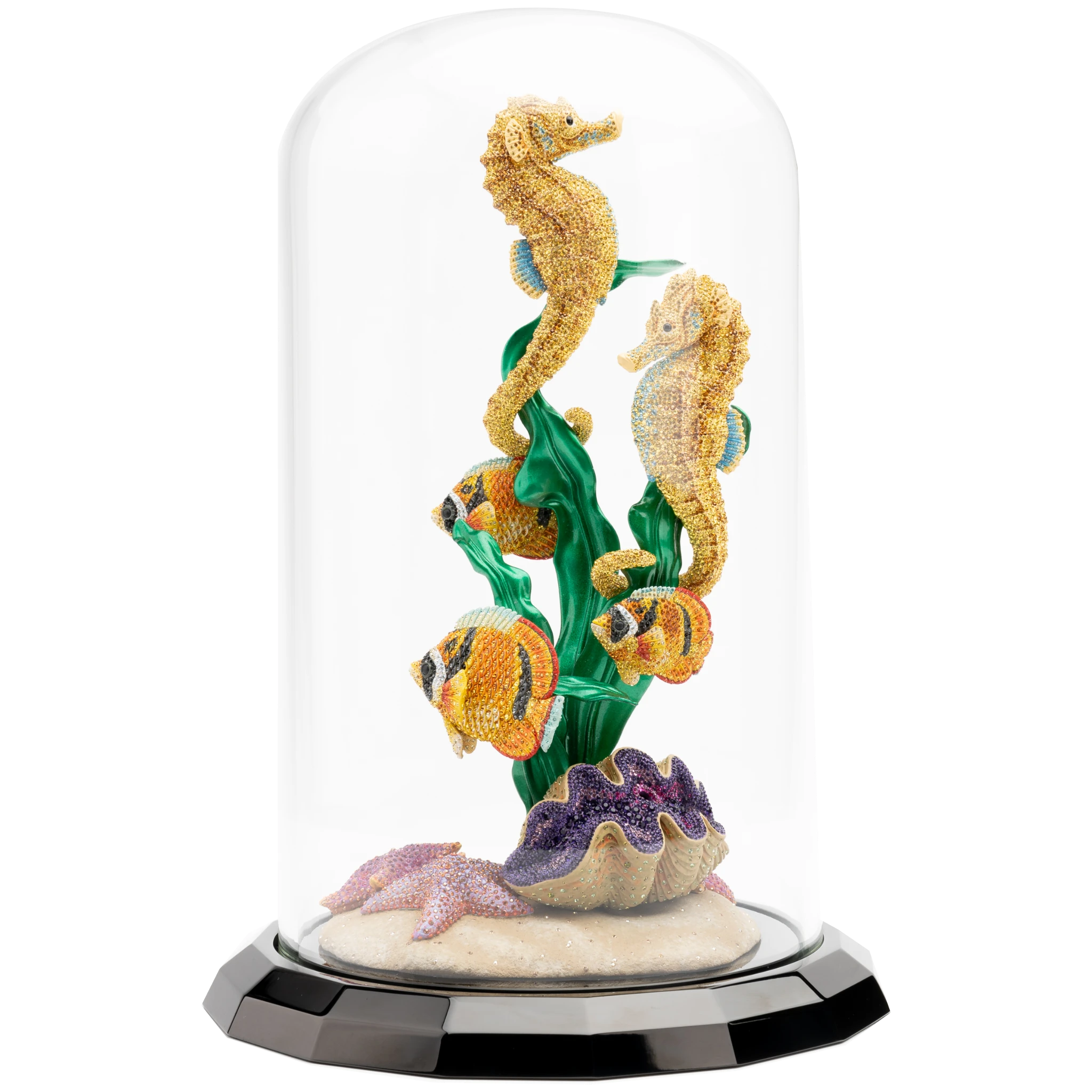 Swarovski Crystal Myriad Hippocampus Kuda figurine with intricate blue and clear crystal detailing, limited edition collectible sculpture.