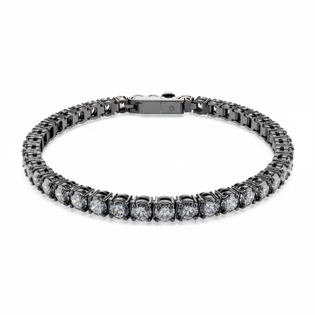 Swarovski Matrix tennis bracelet featuring sparkling crystal stones in a sleek silver-tone setting.