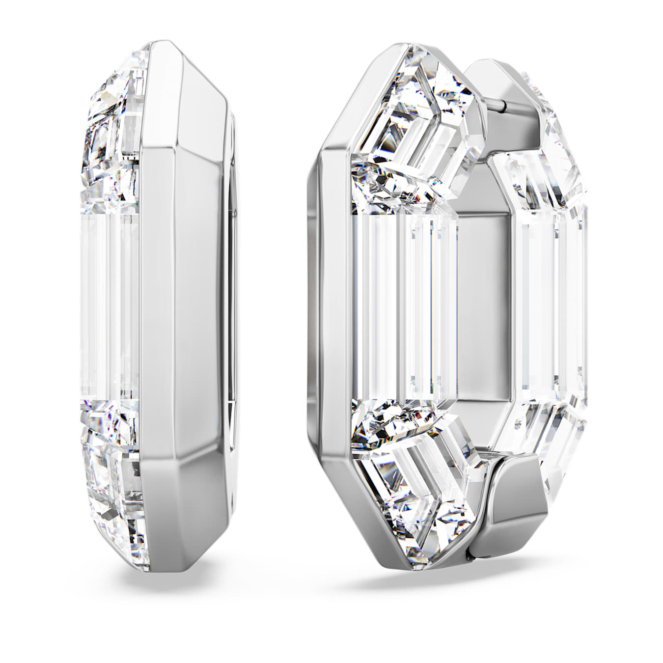 Swarovski Lucent small hoop earrings in octagon shape with white crystal accents, elegant jewelry accessory