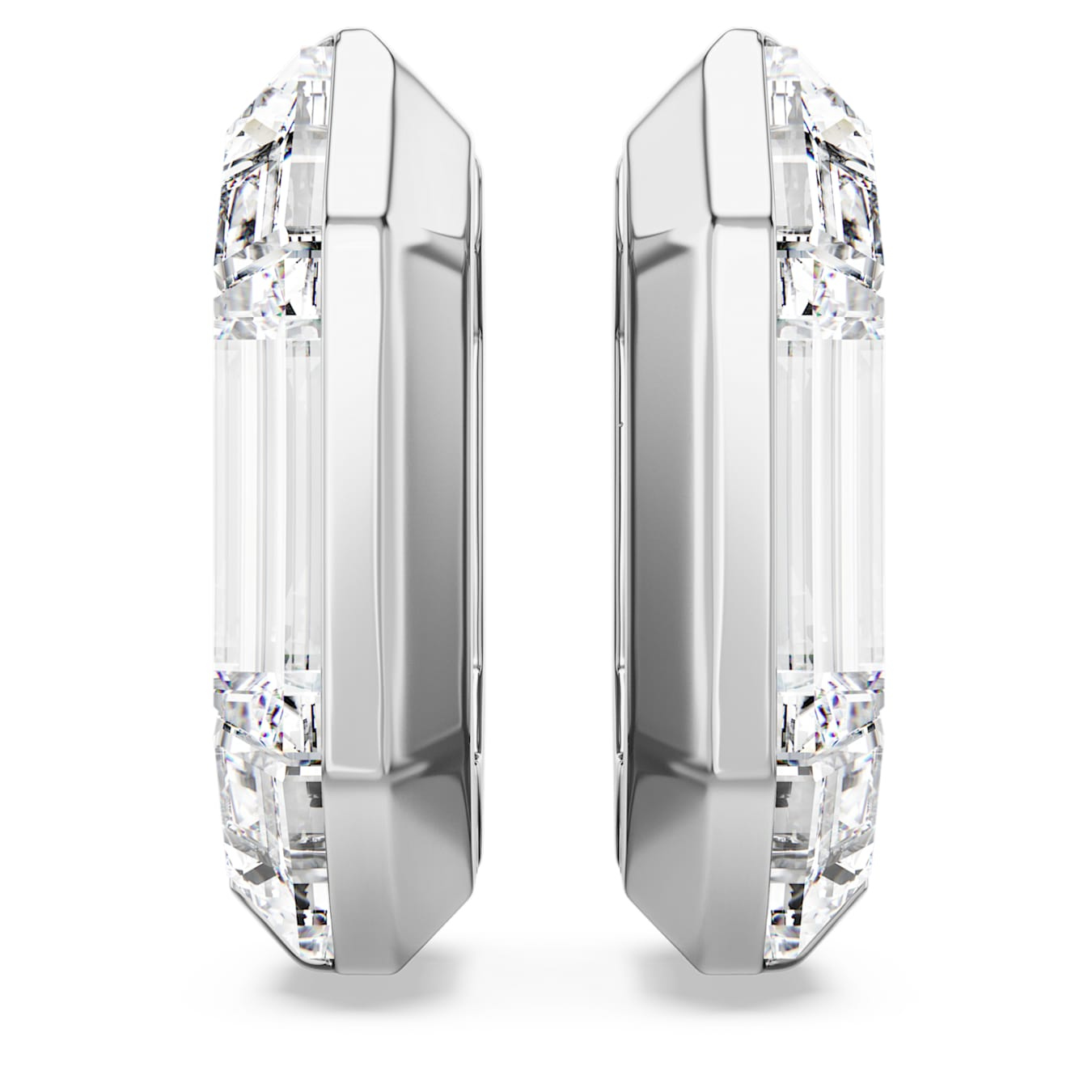 Swarovski Lucent hoop earrings in small white octagon shape with sparkling crystal details.
