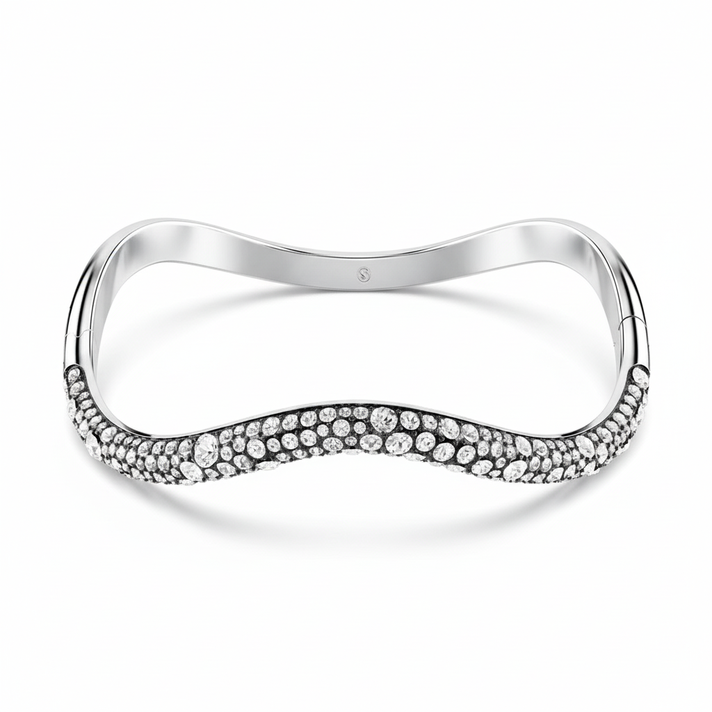 Swarovski Sublima white round cut bangle with rhodium plating, elegant jewelry piece with sparkling crystal design