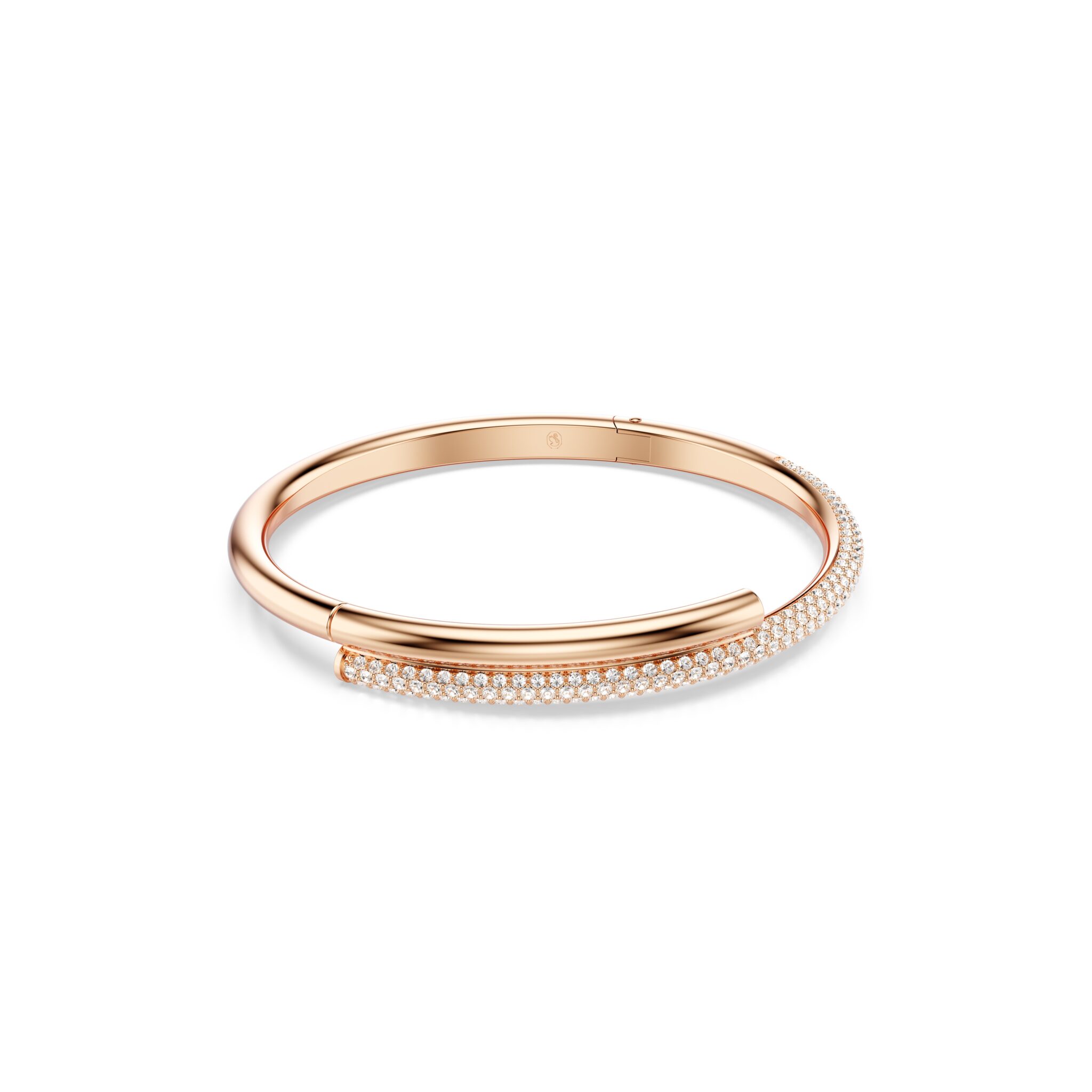 Swarovski Dextera bangle with white and rose gold-tone plating and magnetic closure, showcasing elegant jewelry design.