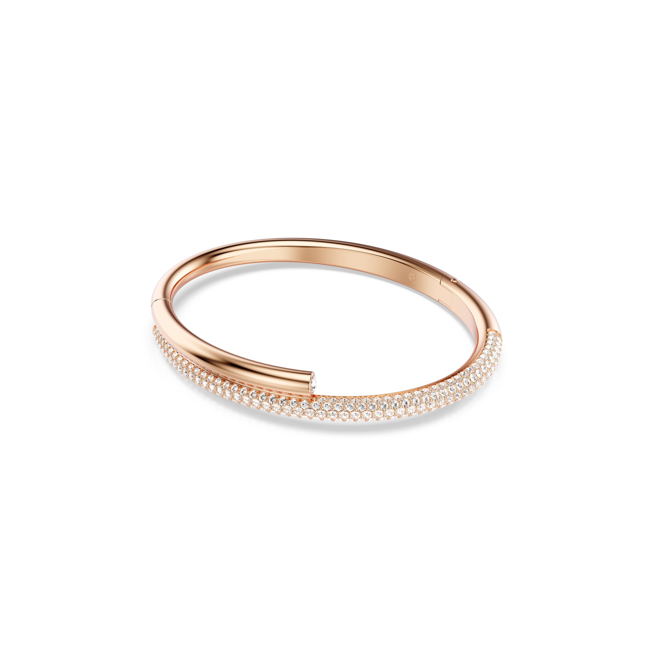 Swarovski Dextera bangle with magnetic closure, white and rose gold-tone plated jewelry featuring elegant design and sparkling accents.