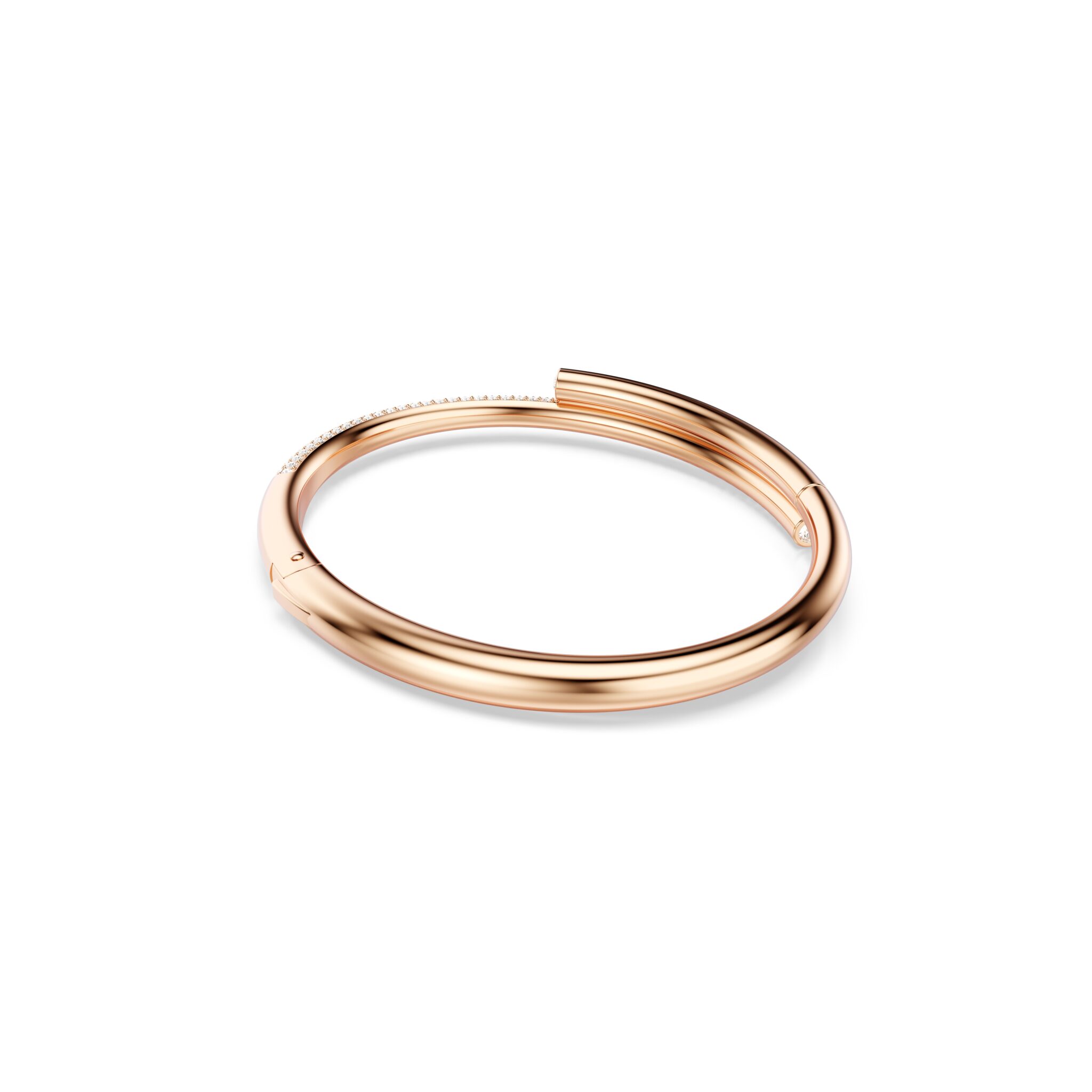 Swarovski Dextera bangle with white and rose gold-tone plating featuring a magnetic closure and sparkling crystal accents.