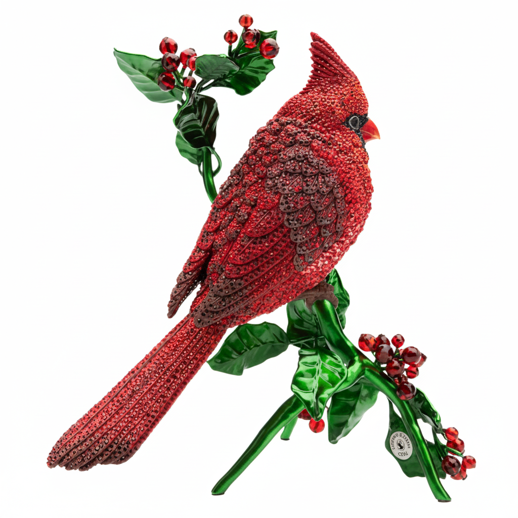 Swarovski Crystal Myriad Red Cardinal ornament with sparkling red and clear crystals, detailed bird figurine.