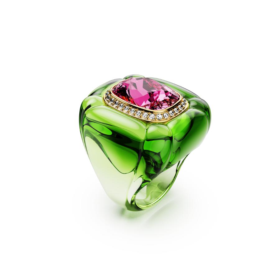 Swarovski Dulcis cocktail ring with cushion cut multicolored crystals and pavé setting, elegant jewelry accessory