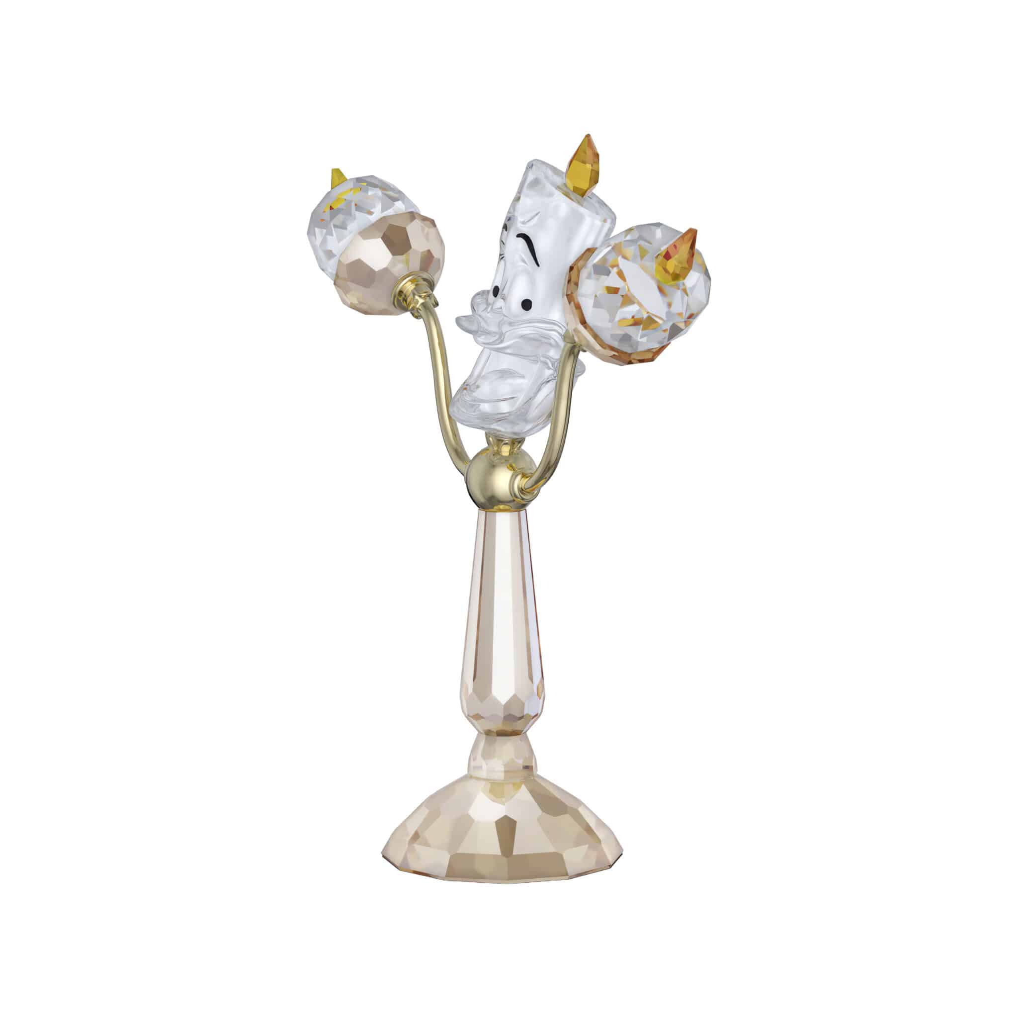 Swarovski Beauty and The Beast Lumière figurine with intricate crystal detailing and warm lighting effects.
